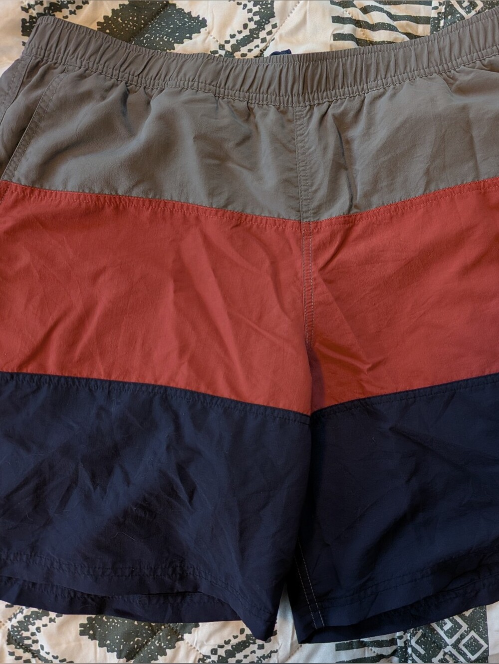 L.L. Bean Colorblock Swim Trunks in Gray, Rust & Navy